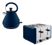 Tower Sera Pyramid Kettle & 4 Slice Toaster Set in Midnight Blue with Black Trim