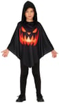 FIESTAS GUIRCA Déguisement Enfant Poncho Citrouille - Poncho Noir avec Imprimé Citrouille et Capuche - Costumes d'Halloween Filles et Garçons Âge 7-9 Ans