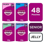 48 X 100g Whiskas 7+ Senior Wet Cat Food Pouches Mixed Fish In Jelly