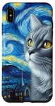 Coque pour iPhone XS Max Chat gris nuit étoilée Van Gogh Sky Painting Cats Lovers