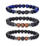 Bracelet œil de tigre pour hommes, ensemble de bracelets de perles en pierre naturelle de 8MM, bracelets extensibles en pierre de lave, réglables, en perles de cristal noir, cadeaux pour hommes