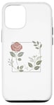 Coque pour iPhone 12/12 Pro Rose florale botanique, style minimaliste, roses d'amour