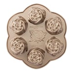 Nordic Ware 85148 Rosebud Cake Pan, Rose Shaped Cake Mould Tray, Cast Aluminium Cake Tin, Muffin Tray for Six Perfect Rosebuds, Made in the USA Colour: Toffee, 2 1/4 Cup Capacity