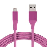 2M Cable Lightning iPhone Laturi Nylon Pikalataus Vaaleanpunainen