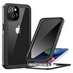 Lanhiem Coque pour iPhone 13 Anti-espionnage, IP68 Étanche - Antichoc Incassable 360 Intégrale [avec Protection Écran+Camera] Double Renforcé Waterproof Militaire Chantier Antipoussière Pochette, Noir