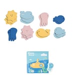 Badabulle Lot de jouets de bain : 1 livre de bain (1 face personnages & 1 face histoire) et 1 marionnette + 20 stickers de bain, Se collent aux parois du bain ou de la douche