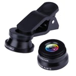 Clip 3-in-1 180 Fish-Eye Lens+Wide Angle Lens+Macro Lens Black