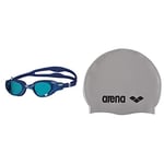 arena Lunettes de Natation Adultes The One, Antibuée, Mixtes, Verres Larges, Bleu (Light Blue-Blue-Blue), Taille unique & Classic Silicone Swimming Cap - Silver/Black