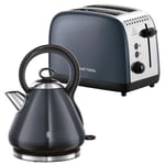 🔥 Russell Hobbs Traditional Pyramid Kettle & 2 Slice Toaster Kitchen Set (Grey)