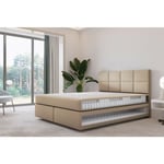 Trada - Lit adulte 160x200 cm mallorca - lit suspendu avec matelas ressorts ensachés et matelas bonnell - tissu velours – beige