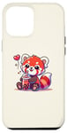 Coque pour iPhone 14 Plus Panda rouge kawaii, adorable ours amateur de thé aux perles