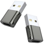 Adaptateur USB vers USB-C - USB-A Mâle vers Type-C Femelle-2 Pack - Convertisseur Type-C vers USB-A Compatible avec iPhone 16 15 14 13 12 Pro Max, iPad Air, AirPods, Samsung Galaxy S24 S23 S22.[G805]