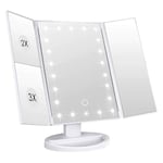 Intirilife Miroir de maquillage avec éclairage 22LED et câble USB pour recharger en blanc 3 côtés Miroir cosmétique- grossissement 1X/ 2X/ 3X- miroir de maquillage à intensité variable miroir de table