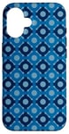 Coque pour iPhone 16 Deep Cobalt Blue Hexagons Linked Rings Circles Dots Pattern