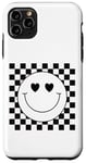 Coque pour iPhone 11 Pro Max Chemise noire à carreaux avec inscription « Love Heart Eyes Smile Face »