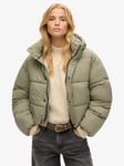 Superdry Cropped Cocoon Puffer Jacket, Light Khaki