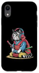 Coque pour iPhone XR Japon Kawaii Cat Samurai Casque Casque Manette de Jeu Vidéo