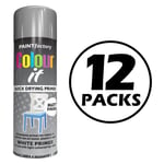 12X White Primer Spray Paint Aerosol Auto Car Wood Metal 250ml