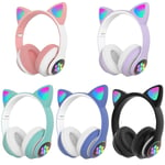 Trådlösa hörlurar Over Ear Cat LED-ljus hopfällbart musikheadset med för vuxna och barn PC-TV-spel Music Pad Laptop Cellph Lila