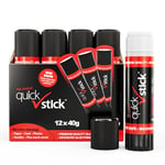 Quick Stick Glue Stick Pack of 12 x 40g Multipack Strong Hold Original Quality Adhesive Safe Glue Sticks for School & Children, Crafting Glue, Scrapbooking, Office, School supplies and Much More