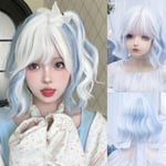 Curly Blue White Gradient Wig Wavy Synthetic Wig with Bangs  Summer