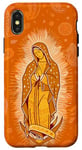 Coque pour iPhone X/XS Orange Paisley Vierge Marie Guadalupe minimaliste catholique