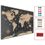 Allboards - Tableau Magnétique en Métal Motif Carte du Monde Noir Vintage 90x60cm, MetalBoards pour tout type d'