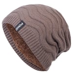 (54cm-62cmKhaki)Uusi Unisex POWER Label Talvihatut miehille ja naisille Wave Design Lisää turkisvuorattu lämmin Ski Pipo Neulottu Hattu Laadukas Bonnet Cap