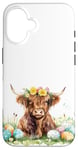 iPhone 16 Highland Cow Spring Cute Easter Pattern Eggs Floral Flowers Case