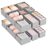 Lifewit Lot de 16 Organisateur Tiroir, Boite Rangement Vetement Pliable, Separateur Tiroirs en Tissu, Rangement sous Vetement, Panier Rangement Armoire pour Chaussettes, Cravates, Ceintures, Gris