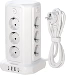 Multiprise Electrique Usb, Tour Multiprise Parafoudre Et Surtension(4000W/16A) Avec 12 Prises Et 4 Ports Usb, Avec 4 Interrupteurs Individuel, Pour Bureau/Chambre, 1.5Mètre Cordon, Blanc