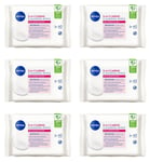 6 x NIVEA 3-in-1 CARING Cleansing Wipes for Dry & Sensitive Skin (40 per pack)