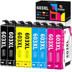 8-Pack 603 XL Ink Cartridges Compatible with Epson 603 603XL Cartridge Multipack for Expression Home XP-2100 XP-2105 XP-3100 XP-3105 XP-4100 XP-4105 Workforce WF-2810 WF-2830 WF-2835 WF-2850