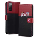 Tiyoo Lovely & Cute Flip Wallet Phone Case for Galaxy samsung S20FE with Cartoon Cat&Dog Pattern,Premium Magnetic PU+TPU Leather for high protection Phone Cover for samsung S20 FE(Black Red)