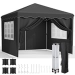 Tonnelle Jardin Pliable 3x3,Tonnelle Pliante avec Oxford 420D,Tente Jardin Pliable,Imperméable,Tente de Fête,Tente avec 4 Parois Latérales,Pavillon de Jardin,Protection UV 50+,pour Le Camping (Noir)