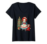 Womens Raggedy Ann Getting a Toy Doll on Christmas Day V-Neck T-Shirt