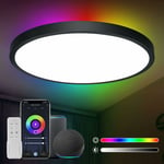 Smart Plafonnier led Dimmable 24W(Ø30cm), Rétroéclairage rgb, avec Télécommande, Compatible avec Alexa Google Assistant,Éclairage du plafond pour