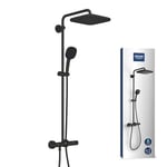 GROHE Vitalio Comfort 250 Colonne de Douche avec Mitigeur Thermostatique, Douche de Tête Carrée 25cm 1 Jet, Douchette Carrée 11cm 2 jets, Flexible 1,75m, Economie d'Eau, Noir Mat, 266972431