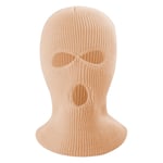 Vinter Helansikte Mask Tre-håls Balaclava Stickad Hatt Hals Damask - Khaki