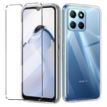 [2 in 1] Case Compatible with Honor X6/Honor 70 Lite Cover with 1 Pack Tempered Glass Screen Protector for Honor X6/Honor 70 Lite, Slim Fit Soft TPU Shockproof Anti-Scratch Phone Case Cover - Clear