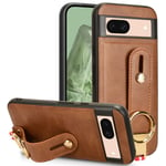 Google Pixel 8a Mobiltelefonfodral Anti-repor PU Läder+PC+TPU Armbandsfodral - Brun