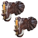 Design Toscano Éléphant Décor Africain Sculpture d'Applique Murale Porte-bougies, 30.5 cm, Ensemble de Deux, polyrésine, palette complète de couleur