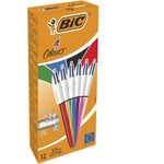 Retraktabla kulspetspennor - BIC - 4Colours Shine - Medelstift - Matchande färger - 12 stycken