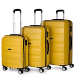 ITACA - Set of 3 Rigid Travel suitcases 4 Wheels Trolley 55/67/77 cm abs. Resistant and Lightweight. Luggage. Small Cabin Approved, Medium and Large., Mustard