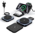 Keepro 3 in 1 Wireless Charger for MagSafe, Magnetic Foldable Travel Fast Charging Station Stand for Apple Devices iPhone 16/15/14/13/12 Series, AirPods Pro/4/3/2 & Apple Watch (Adapter Included)Black