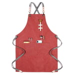 KTSWP Tablier de Travail en Toile pour Bricolage Charpentier Jardinage Poterie Garage Atelier avec Poches 57 * 78cm,Red