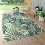 Tapis Intérieur & Extérieur Tissage à Plat Jungle Découpé Design Palmiers Floral Vert 160 cm rond - Paco Home