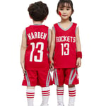 Kids Houston Rockets 13# James Harden Basketball Jersey Suit, 2 Pcs Sleeveless T-shirt and Shorts Set for Boys Girls Tracksuit Sportswear-red-S