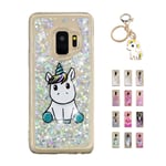 Kawaii-Shop Coque Samsung Galaxy A6 2018 Glitter Liquide, Cute Belle Licorne Bleue TPU Silicone Case Scintiller Transparent Antichoc Cristal Cover pour Fille +Porte-clés Licorne