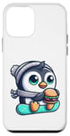 Coque pour iPhone 12 mini Mignon Snowboard Pingouin mangeant Burger Cartoon